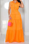 casual plus size non-stretch solid color sleeveless pleated loose maxi dress_White_Pink_Orange