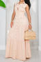 casual plus size non-stretch solid color sleeveless pleated loose maxi dress_White_Pink_Orange_Beige