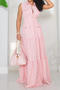 casual plus size non-stretch solid color sleeveless pleated loose maxi dress_White_Pink