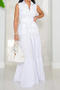 casual plus size non-stretch solid color sleeveless pleated loose maxi dress_White