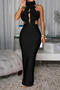sexy plus size slight stretch flower decor large backless slit maxi dress_Black