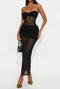 sexy plus size slight stretch tube top rhinestone see-through mesh maxi dress_Black