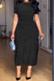 casual plus size slight stretch solid color slim fit ruffles decor midi dress_Black