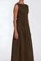 casual non-stretch pure cotton backless midi dress_White_Brown
