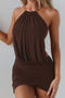 sexy slight stretch metal ring halter-neck backless mini dress_Black_Brown