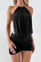 sexy slight stretch metal ring halter-neck backless mini dress_Black