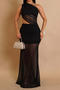 sexy plus size slight stretch see-through mesh one-shoulder backless maxi dress_Black