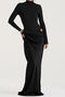 sexy slight stretch crew neck hollow solid color maxi dress_Black