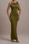 casual slight stretch simple 3-colors solid color slim sleeveless maxi dress_Orange_Dark Green