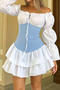 casual non-stretch off shoulder contrast color mini dress_Sky Blue