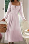 stylish slight stretch 4 colors square collar lace-up midi dress_Light Pink