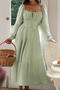 stylish slight stretch 4 colors square collar lace-up midi dress_Light Pink_Light Green
