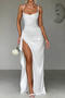 sexy slight stretch 5 colors high slit backless sling maxi dress_Black_White