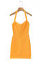casual slight stretch solid color halter-neck slim mini dress_White_Orange
