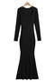 casual slight stretch square neck solid color maxi dress(size run small)_Black