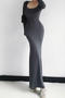 casual slight stretch square neck solid color maxi dress(size run small)_Black_Gray_Dark Gray