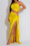 sexy plus size slight stretch one shoulder hollow backless high slit maxi dress_Black_Magenta_Yellow