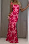 sexy slight stretch sling floral jacquard slim maxi dress_Magenta