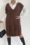 casual slight stretch knitted 3 colors v-neck sweater midi dress(no belt)_Black_Dark Blue_Brown