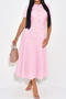casual slight stretch 4 colors crew neck button midi dress_Black_White_Pink