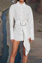 stylish wrinkle fabric solid long sleeve bleted mini dress_White