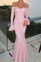 elegant slight stretch lace off shoulder bell-sleeve with lined maxi dress_White_Pink