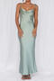 casual slight stretch simple 9 colors solid color sling satin maxi dress_Black_Aqua Green