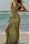 sexy slight stretch backless sequins maxi dress three-piece set new add color_Green
