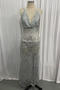 sexy slight stretch backless sequins maxi dress three-piece set new add color_Green_Silver