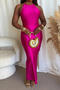 sexy plus size slight stretch solid color slim fit hollow slit satin maxi dress_Magenta