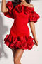 sexy plus size slight stretch one-shoulder ruffle decor slim mini dress_Black_Red