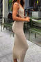 sexy slight stretch knitted solid colour hollow out lace-up midi dress_White_Khaki