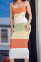 sexy slight stretch knitted color-block hollow out lace-up midi dress_Yellow_Orange