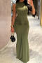 stylish slight stretch 3 colors sleeveless maxi dress_Black_Rose Red_Dark Green