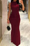 stylish slight stretch 3 colors sleeveless maxi dress_Black_Rose Red