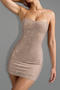 sexy plus size slight stretch tight halter neck rhinestone decor mini dress_Black_Khaki