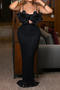 sexy plus size slight stretch sling slim fit slit flower decor hollow maxi dress_Black