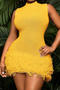 casual slight stretch solid color sleeveless knit tight tassel mini dress_Black_White_Magenta_Yellow