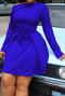 stylish plus size slight stretch 5 colors oblique shoulder lace-up mini dress_Black_White_Green_Blue