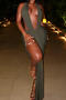 sexy slight stretch pure colour deep v halter-neck hollow maxi dress_White_Dark Green