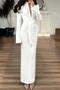 stylish slight stretch pure colour turndown collar zip-up lace-up maxi dress_Black_White