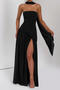 xs-xl stylish stretch 9 colors tube design high slit maxi dress with ribbon_Black