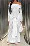 sexy plus size slight stretch off-shoulder see-through lace stitching maxi dress_Black_White