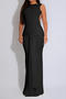 sexy plus size slight stretch solid colour backless long ribbon maxi dress_Black