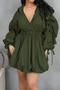 casual plus size non-stretch solid color drawstring pleated mini dress_Black_Yellow_Dark Green
