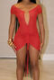 sexy slight stretch see through mesh metal decor drawstring bodycon mini dress_Black_Red