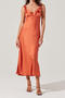 casual non-stretch solid color high quality satin sling midi dress size run small_Orange