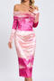 elegant stretch off-shoulder contrast color velvet midi dress size run small_Magenta