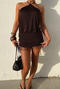sexy slight stretch tassels decor halter-neck shirring mini dress_Rose Red_Brown