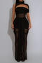 sexy plus size slight stretch see-through mesh pleated sleeveless maxi dress_Black
